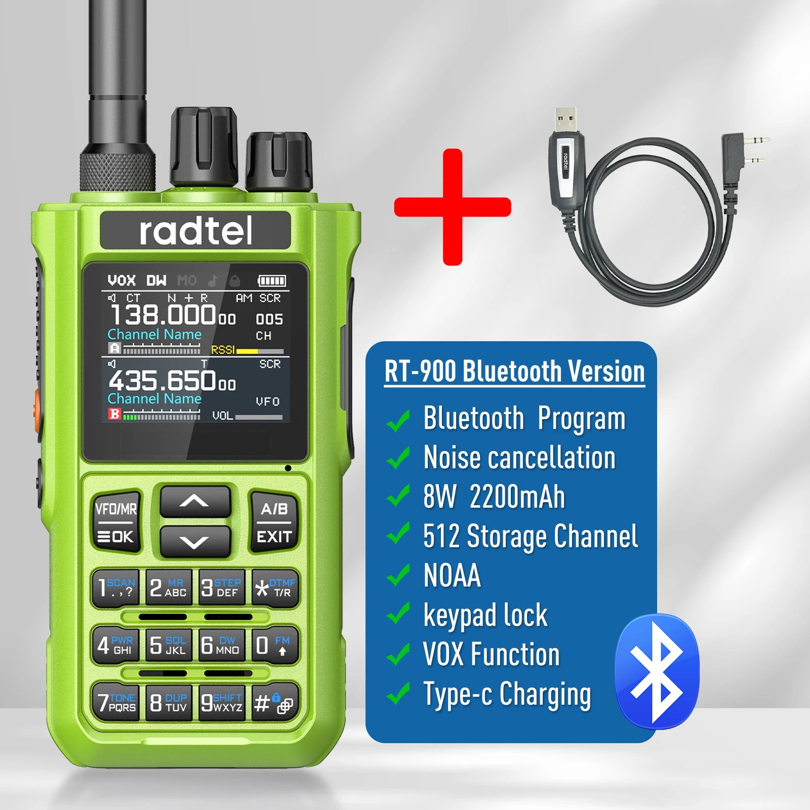 Radtel RT-900 Green  8W Full band Ham Radio Walkie Talkie 512CH Air Band Two Way Radio Station Aviation NOAA  Marine River PTT