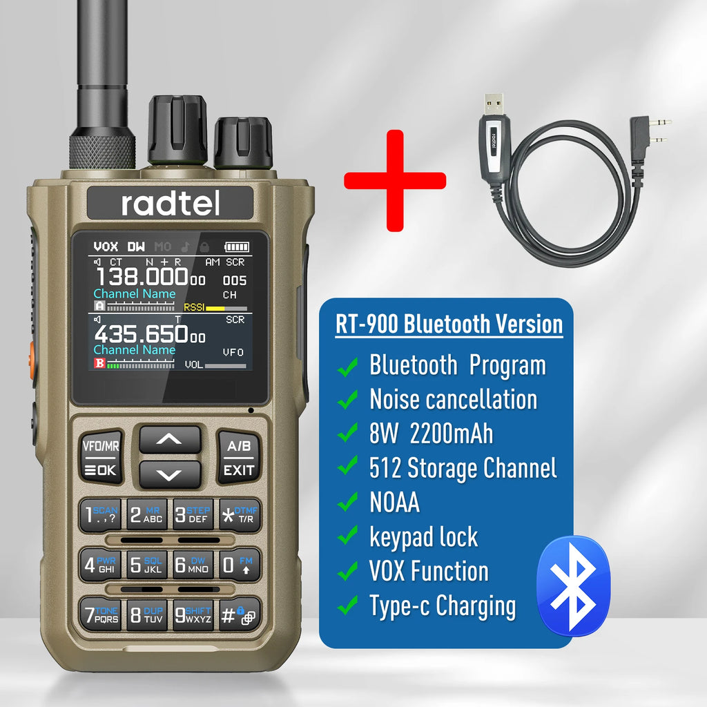 Radtel RT-900 Brown 8W Full band Ham Radio Walkie Talkie 512CH Air Band Two Way Radio Station Aviation NOAA  Marine River PTT