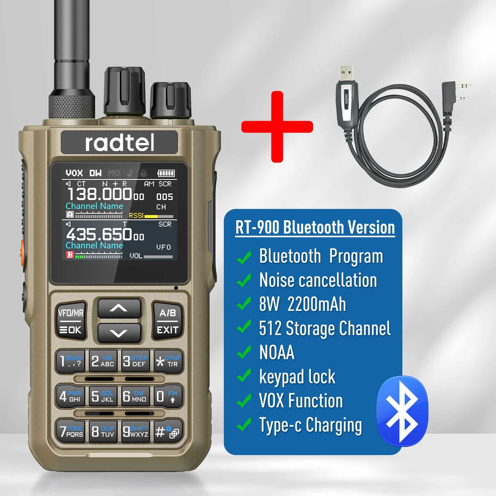 Radtel RT-900 Brown 8W Full band Ham Radio Walkie Talkie 512CH Air Band Two Way Radio Station Aviation NOAA  Marine River PTT