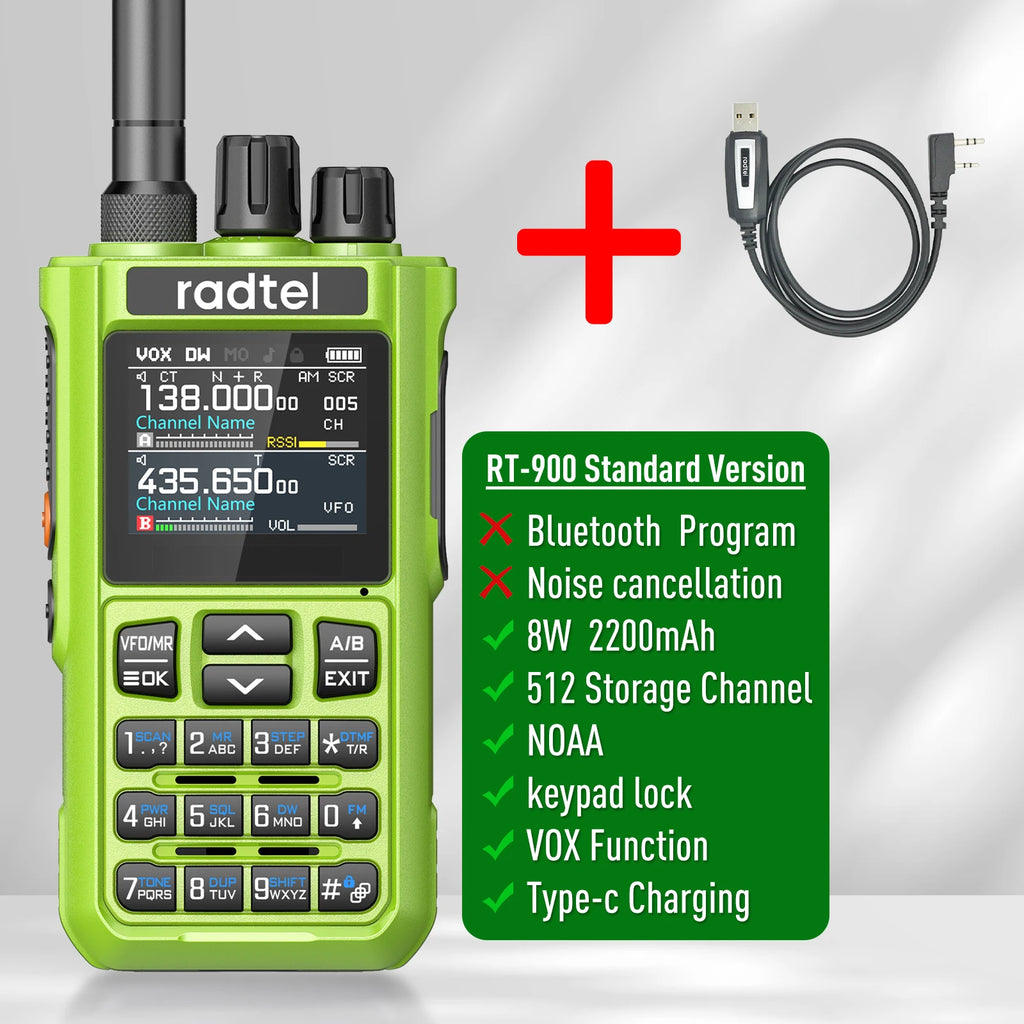 Radtel RT-900 Green  8W Full band Ham Radio Walkie Talkie 512CH Air Band Two Way Radio Station Aviation NOAA  Marine River PTT