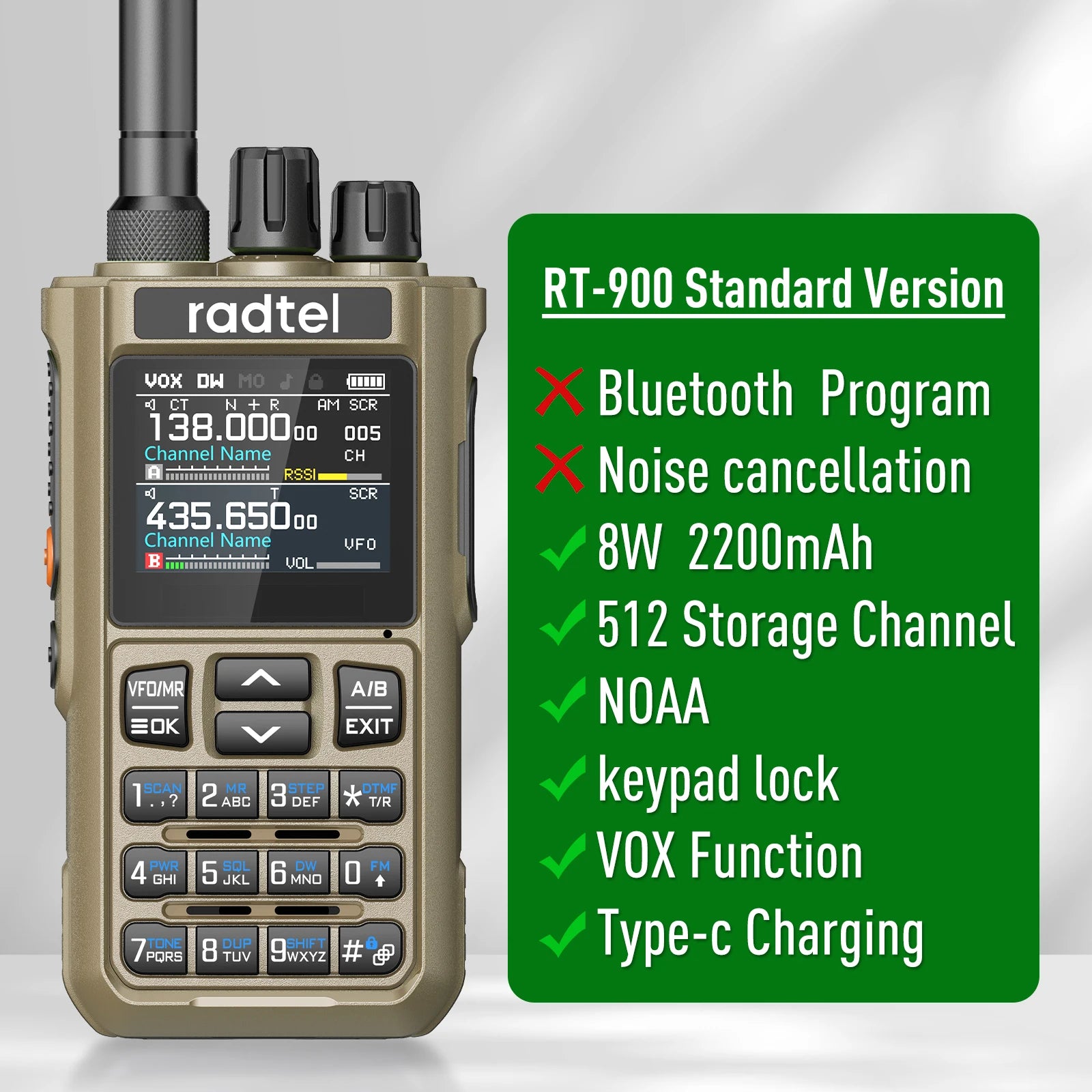 Radtel RT-900 Brown 8W Full band Ham Radio Walkie Talkie 512CH Air Band Two Way Radio Station Aviation NOAA  Marine River PTT