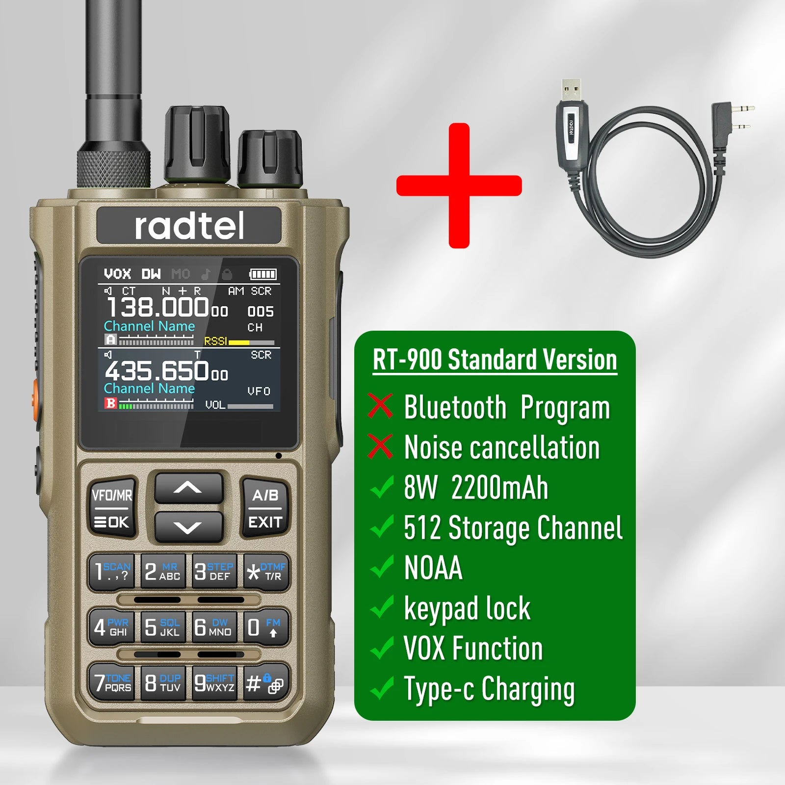 Radtel RT-900 Brown 8W Full band Ham Radio Walkie Talkie 512CH Air Band Two Way Radio Station Aviation NOAA  Marine River PTT